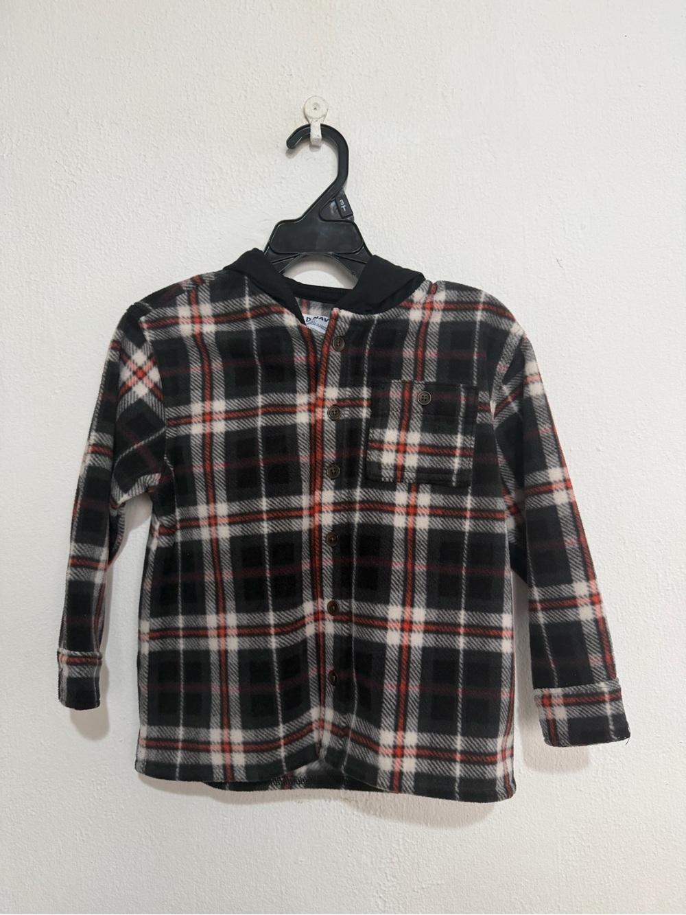 Old Navy Black White Fleece Plaid Button-Front Hooded Shirt